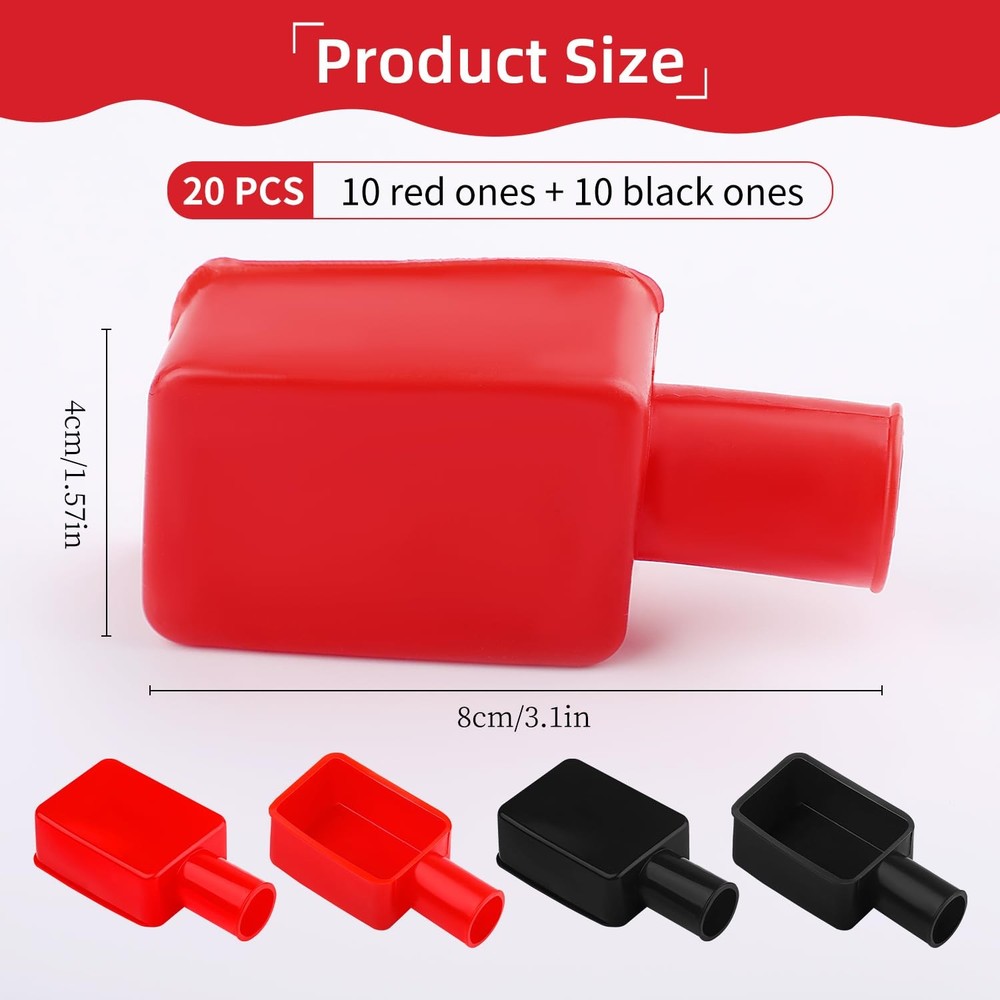 20 PCS Battery Terminal Covers Cap, Positive Negative Insulating Protector,...