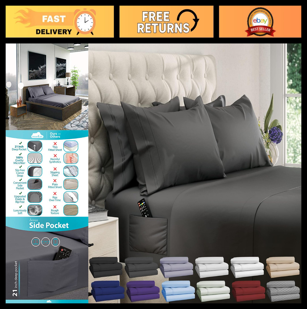 Cooling King Size Sheet Set - 6 pcs Deep Pocket 21" - Soft Microfiber Luxury Gra