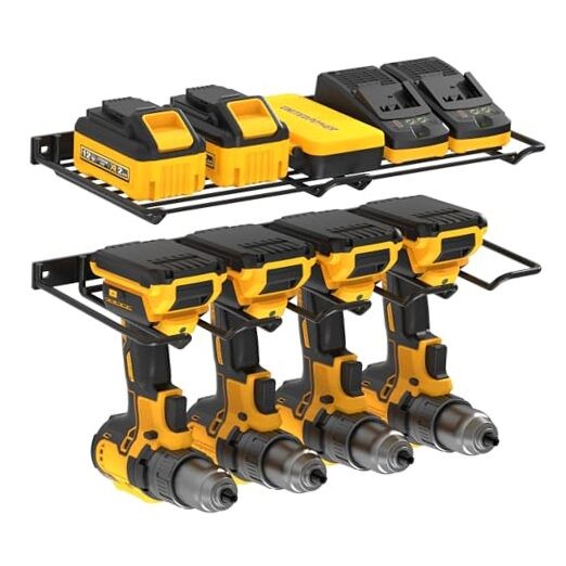 Wall Mounted Drill Rack & Tool Shelf, Power Power Tool Holder & Battery Shelf