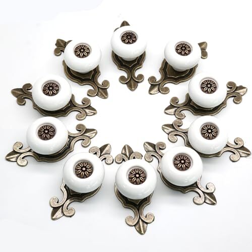 10pcs Ceramic Knobs Dresser Knobs, Vintage Cabinet Knobs with 10 Pieces White
