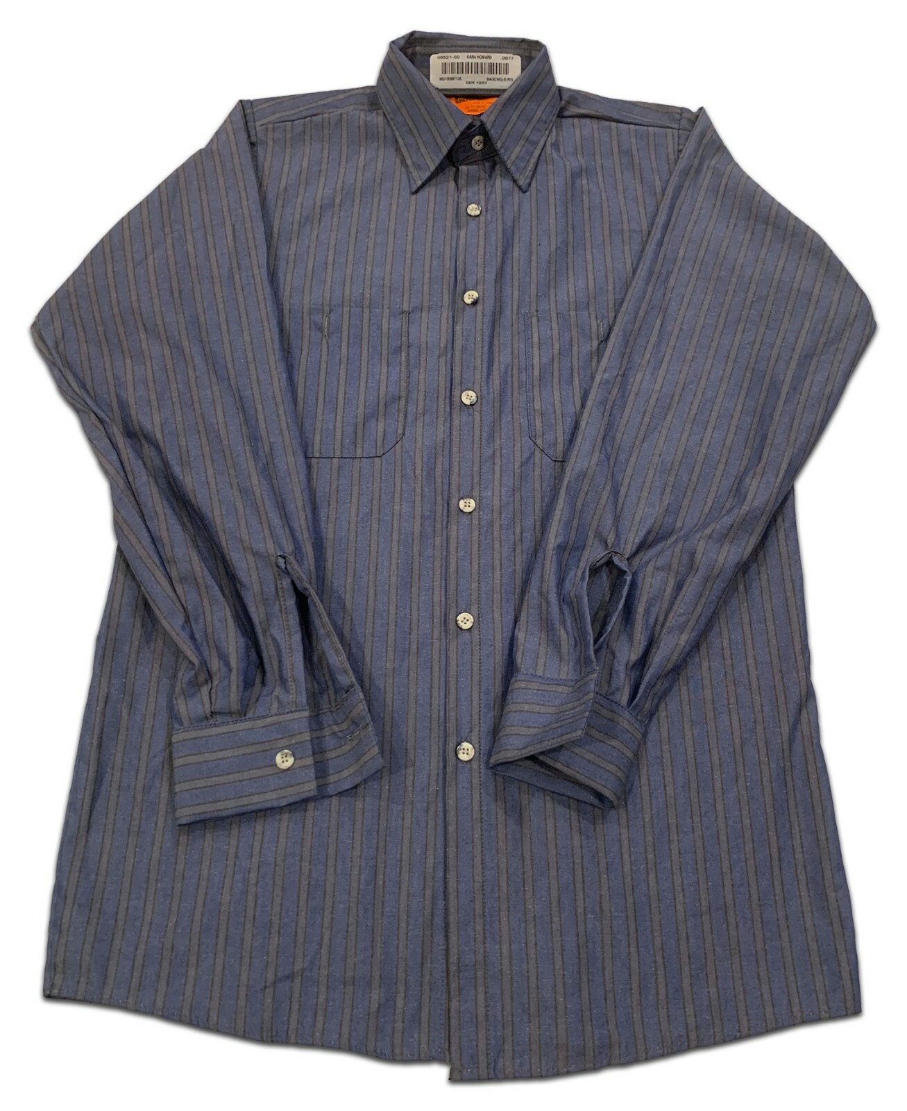 Red Kap CSC Industrial Stripe 2 Pocket Work Shirt Poplin Work Uniform Navy /Gray