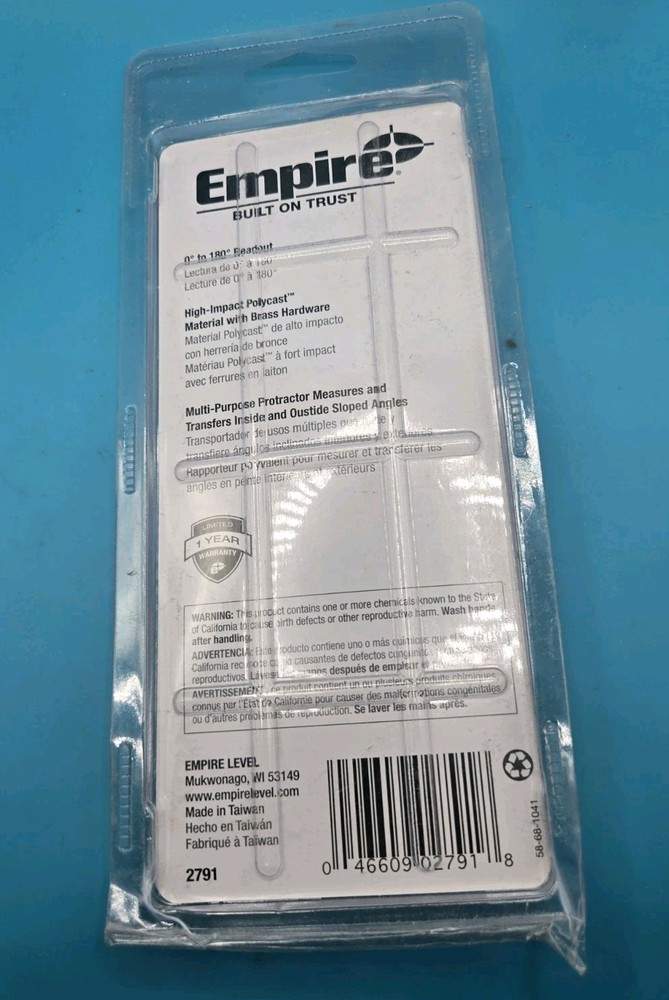 Empire Level 2791 Polycast Hi-Visibility Lightweight Protractor/Angle Finder