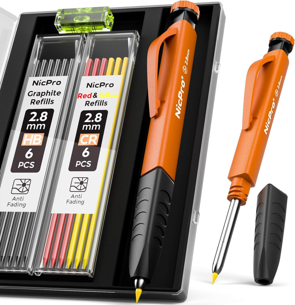 Upgraded 3-IN-1 Carpenter Pencils with Sharpener & Finger Grip, Construction ...