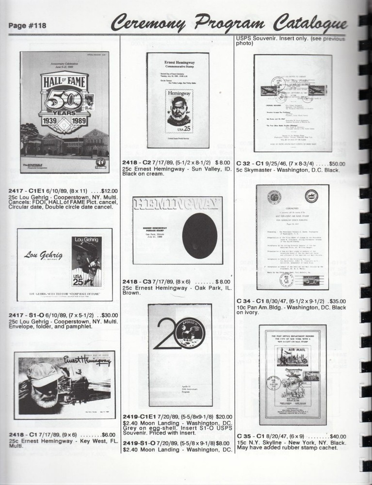 1989 Mellone's Ceremony Programs & Events First Day 9X11 illustrated, prices FDC