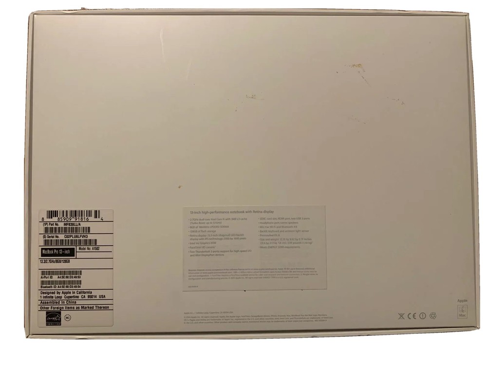 Apple notebook 13" High-performance BOX ONLY A1502