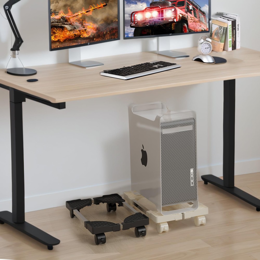 Hovadova Computer Tower Stand, Adjustable Mobile CPU Stand Fits Most PC White