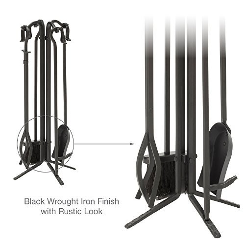 5-Piece Black Wrought Iron Fireplace Tool Set - Durable, Stylish & Functional