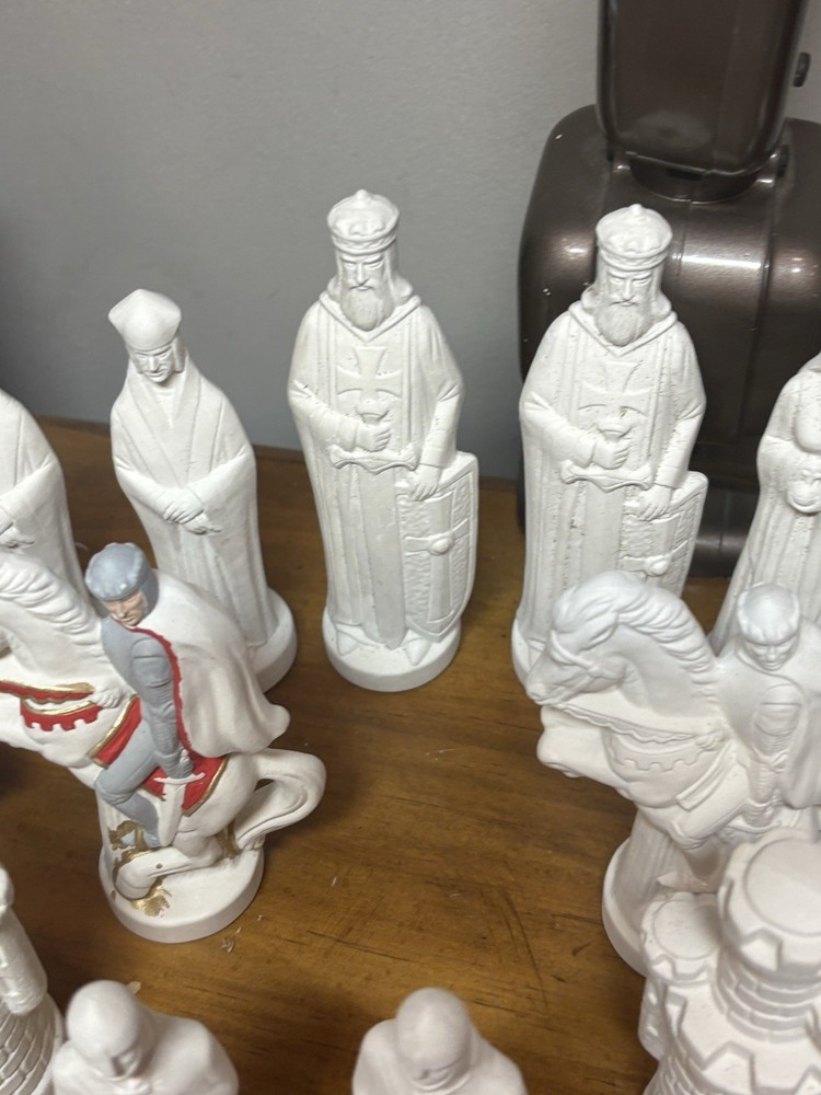 Large Traditional Chess Set 6"T King Ceramic Bisque Missing 1 Queen