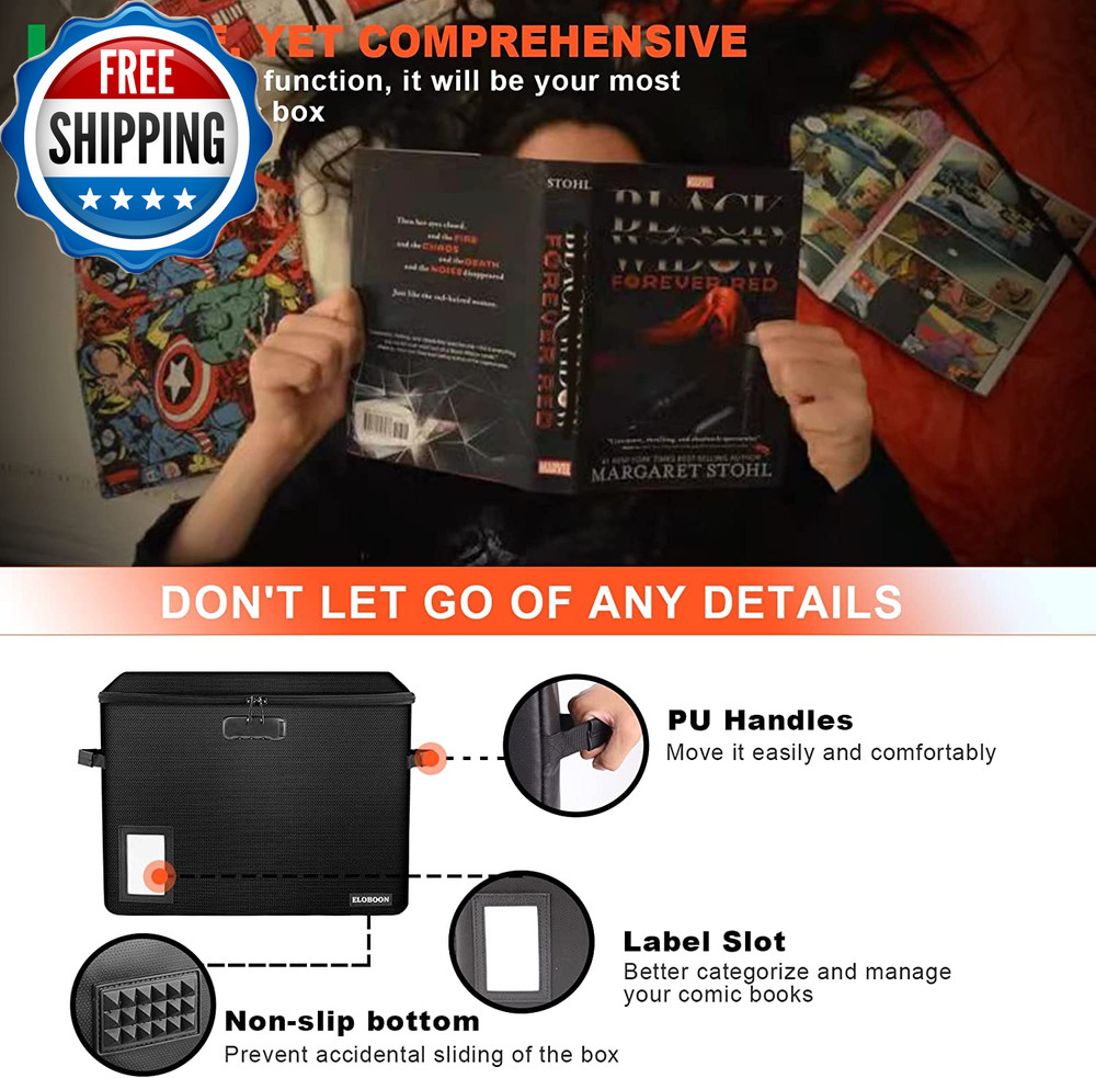 Comic Book Storage Box Fireproof & Water Resistant Comic Book Box with Lock...
