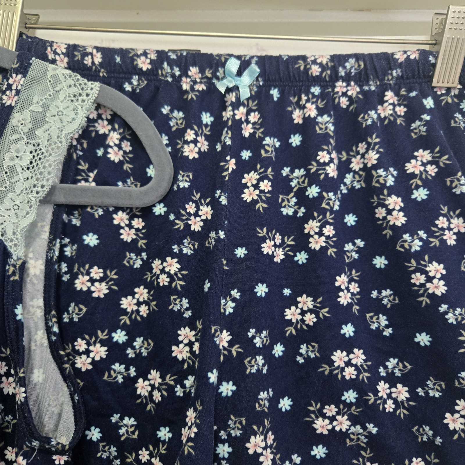 Rene Rofe Sleep Set Lace Tank Top Sz M Navy Blue Floral Pjs Pajamas Lounge SOFT