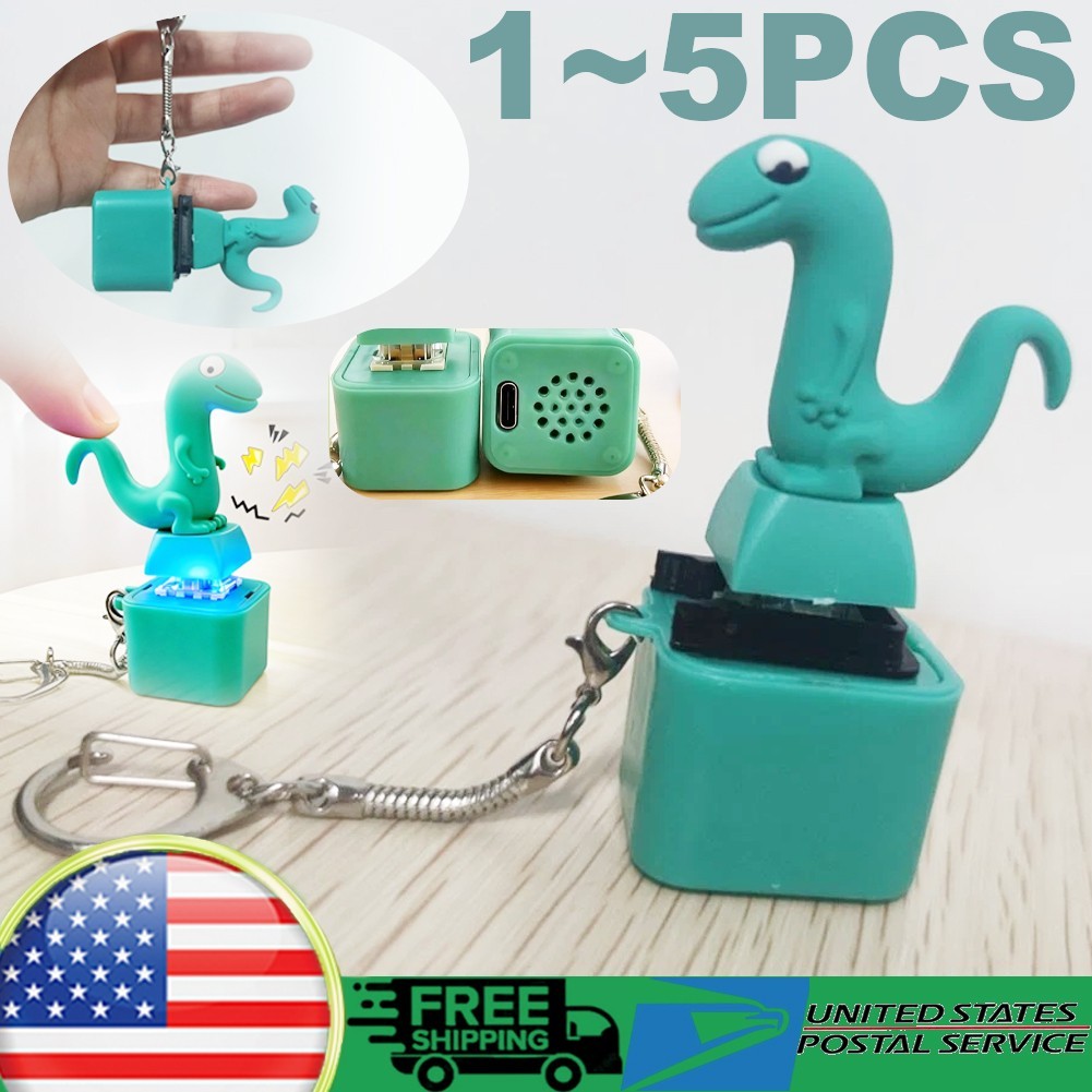 Lizard Button Keychain Sound Fidget Toy, Fun Keychain with Light Stress Relief