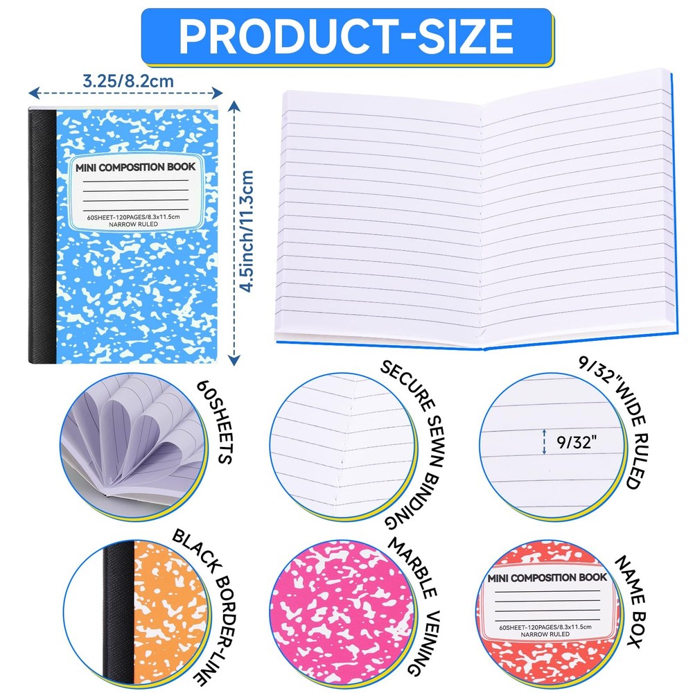 UZLU 48 Pack Mini Composition Notebooks Bulk College Ruled Half Composition N...