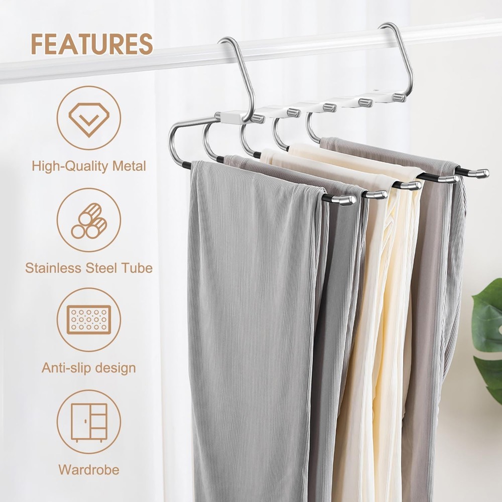 2 Pack Pants Hangers Space Saving, Anti-Slip Multi-Functional 2 Pack, White