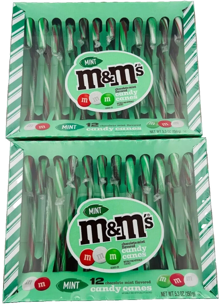 M&M's Chocolate Mint Flavored Candy Canes 8 BOXES (96 Count) LIMITED EDITION!