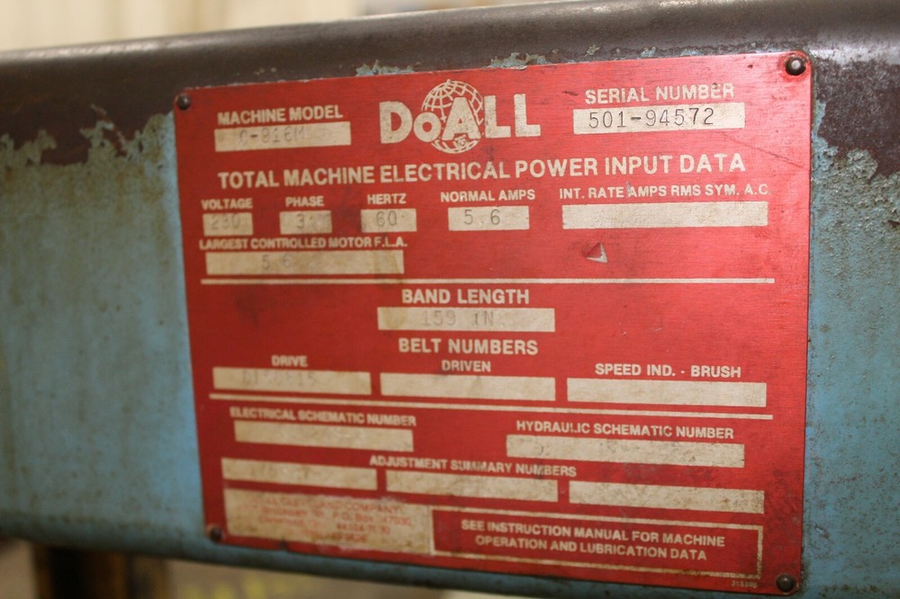 9" X 16" DOALL HORIZONTAL MODEL# C-916M BANDSAW: YODER #72222