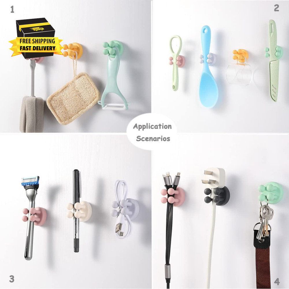 4 Pcs Silicone Waterproof Toothbrush Holders,Multi-Function Self Adhesive Hooks