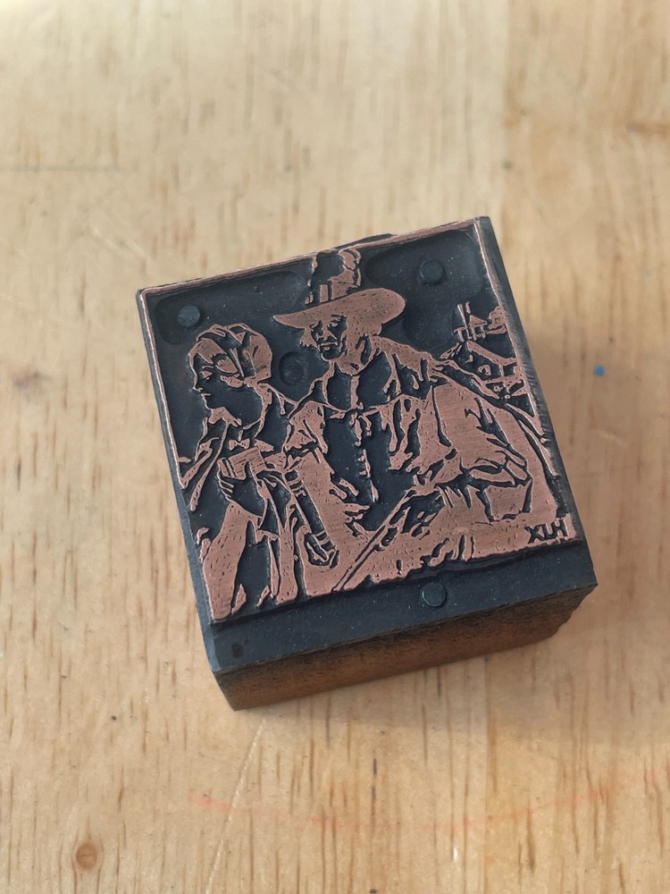 Printing Letterpress Printers Block Colonial Scene Copper (341)