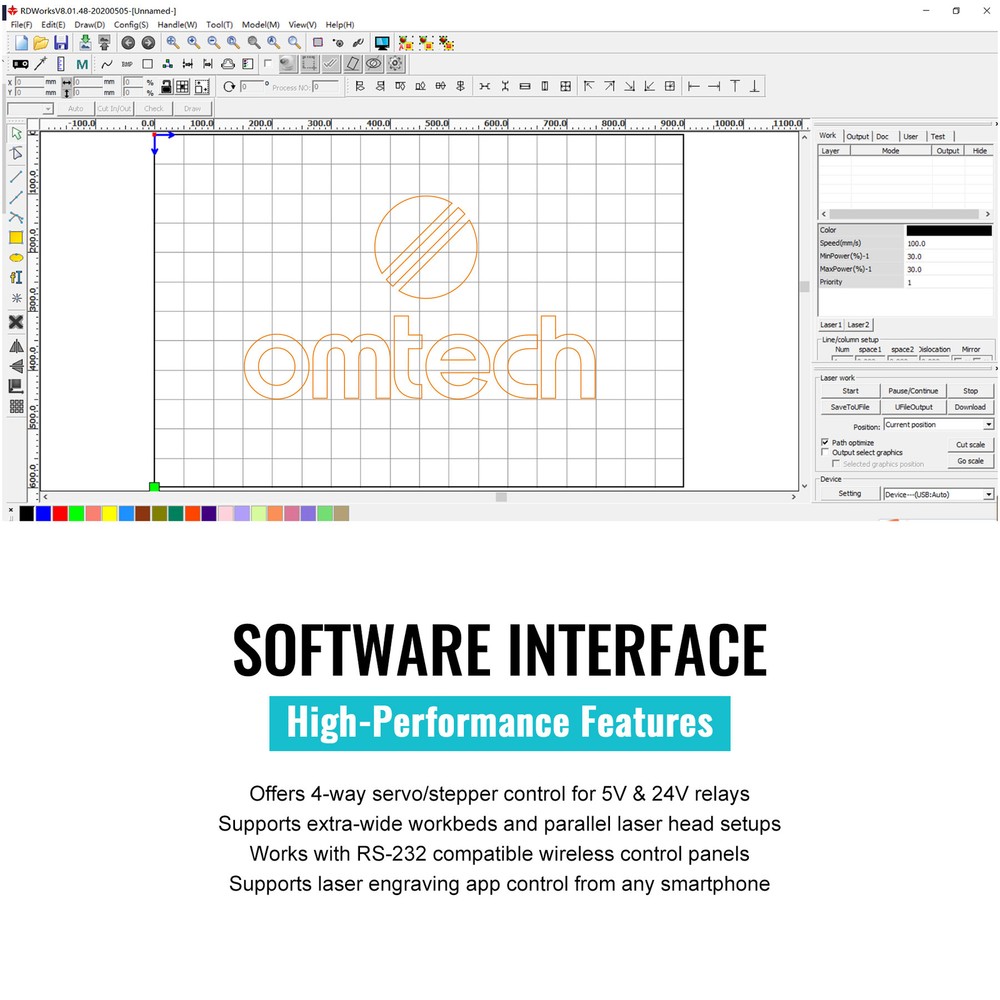 OMTech Replacement RDC6445G Mainboard & Control Panel Kit for Laser Engravers