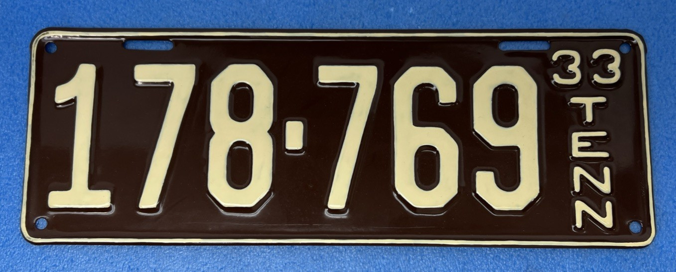 1933 Original Tennessee License Plate restored repaint Nice Display Plate Tag