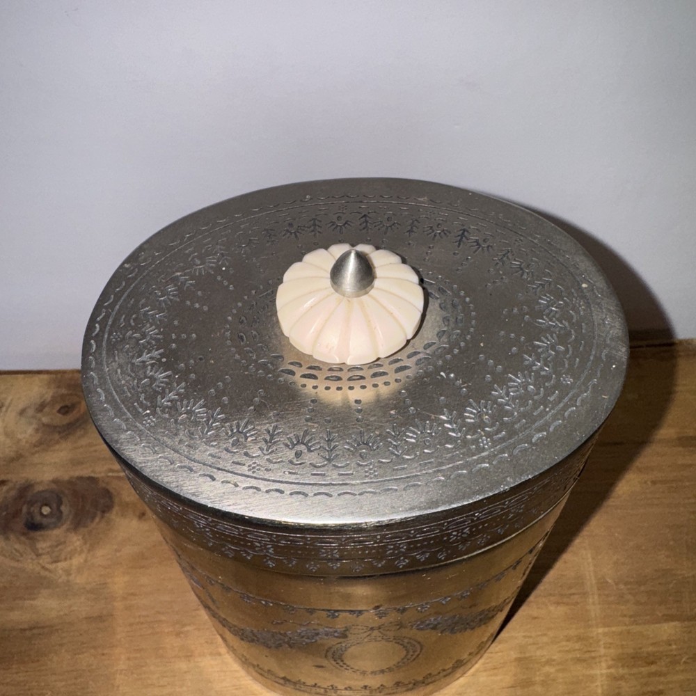 Vintage Silverplate Engraved Tea Caddy Biscuit Barrel Oval 7.5"