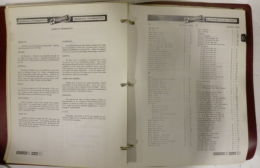 Roundhouse Model Die Casting 1956 Data Book Sheets & Binder