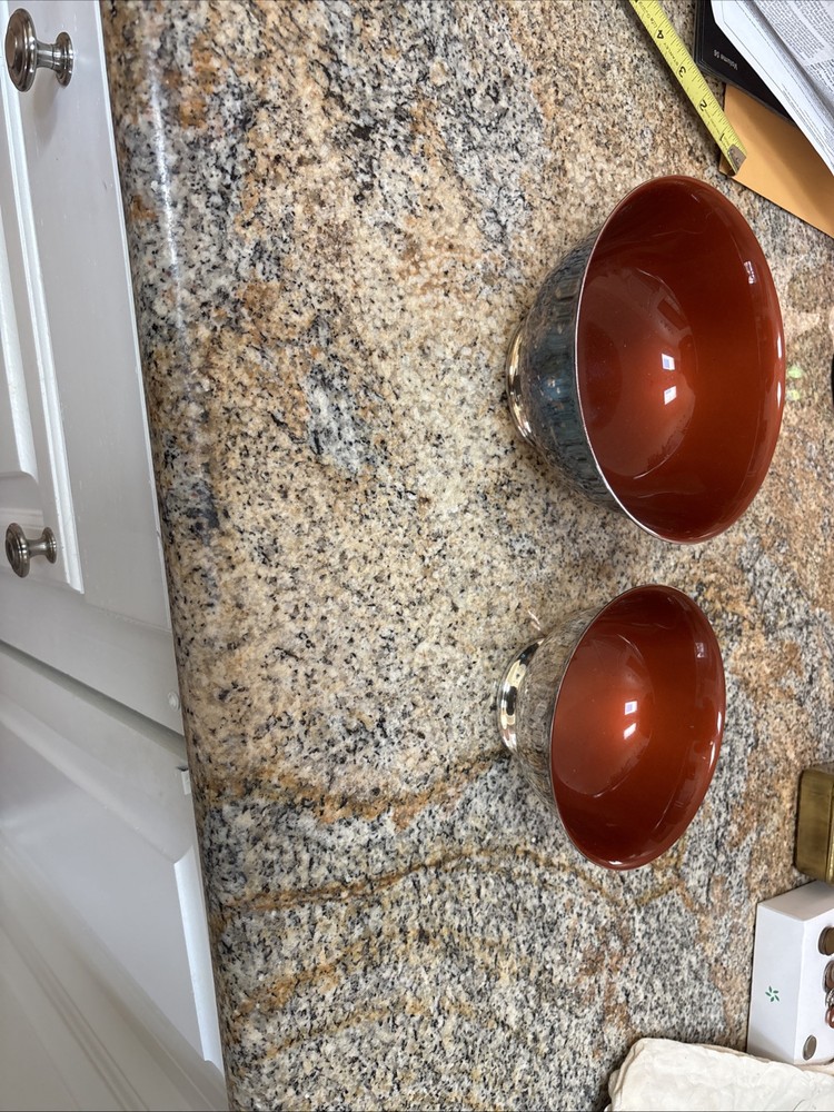 Set Of 2 Reed and Barton Red Enamel Silver Bowl Set
