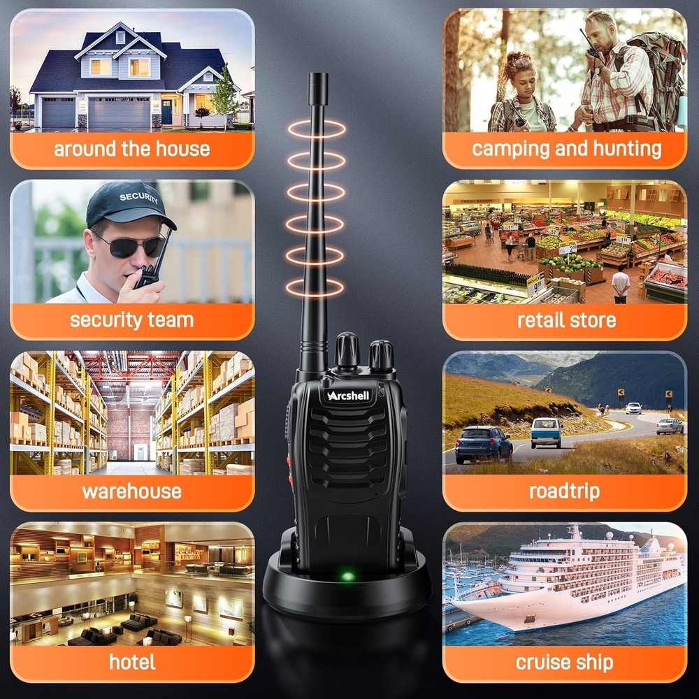 Rechargeable Long Range Two-Way Radios with Earpiece 4 Pack Arcshell Black