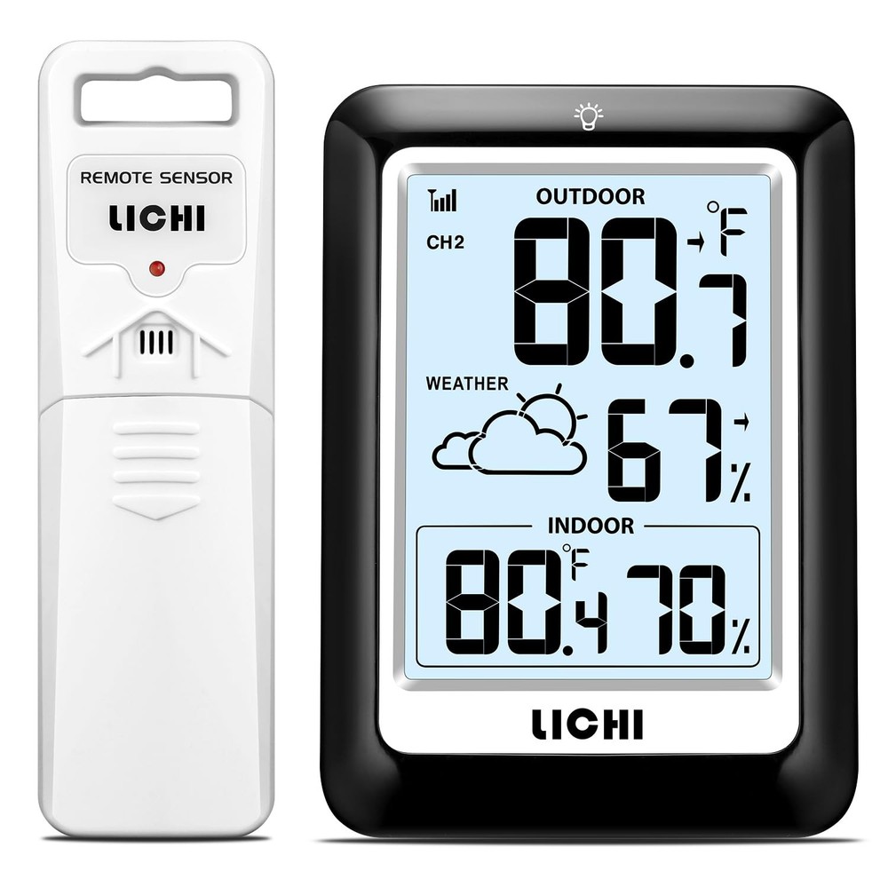 Wireless Indoor Outdoor Thermometer Hygrometer, 330ft Range, Backlight Display