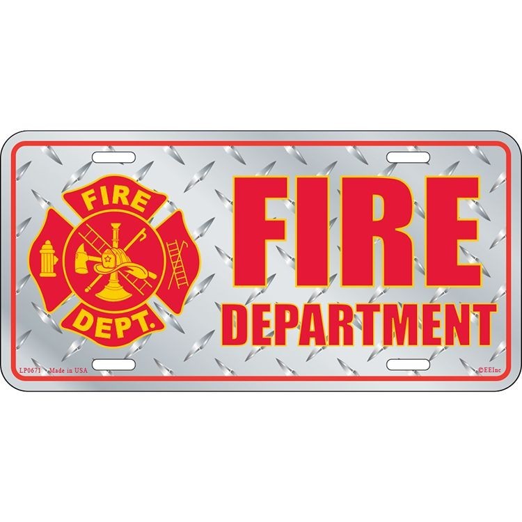 Fire Department Embossed License Plate 12" X 6" Fire Dept.