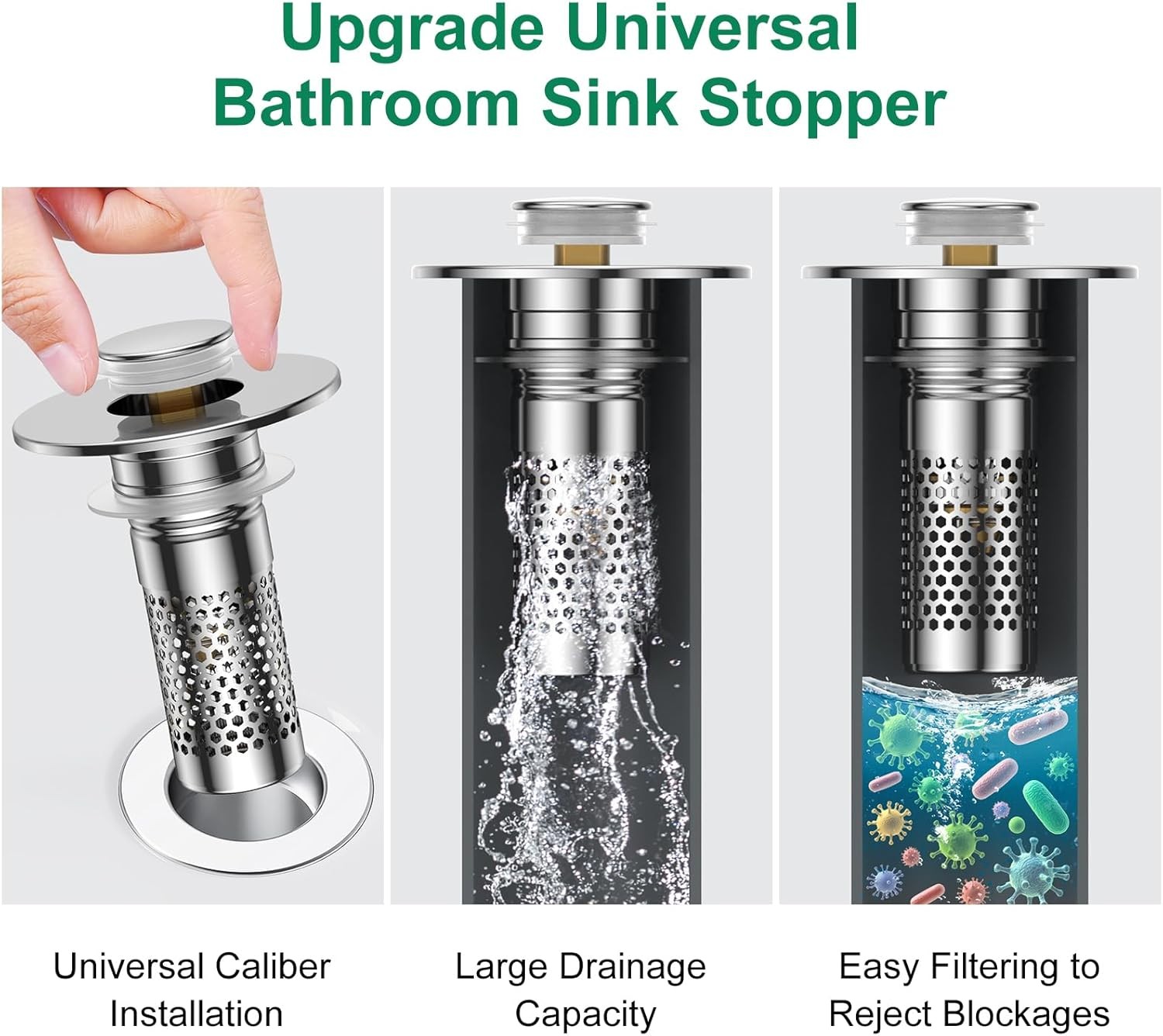 2-Pack Bathroom Sink Stopper Hair Catcher Bathroom Pop Up Sink Drain Filter US