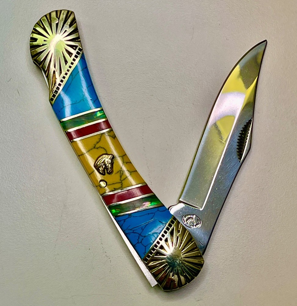 Large 5" Long SILVERHORSE STONEWORKS Single-Blade LOCKBACK with 3.5" Blade