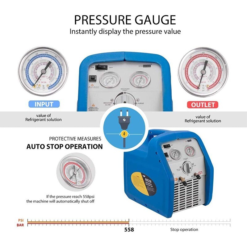 110-120V 60 Hz Portable Refrigerant Recovery Machine Single Cylinder 3/4HP