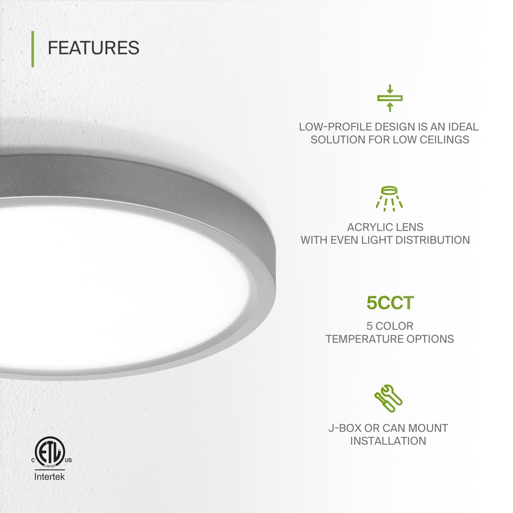 7" Round Flush Mount Ceiling Light Fixture, Low Profile Surface Lighting | 5C...