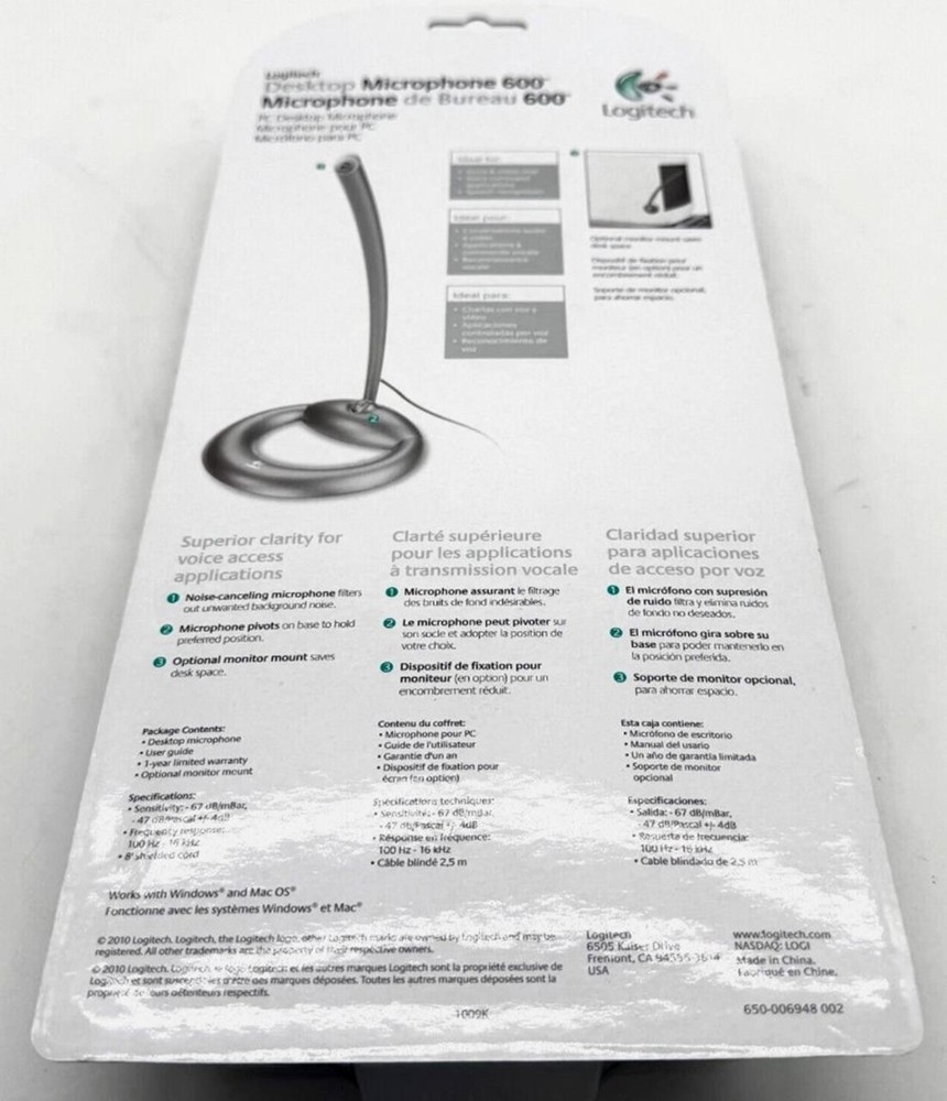 NEW LOGITECH LABTECH DESKTOP MICROPHONE 600 WIRED NOISE-CANCELING