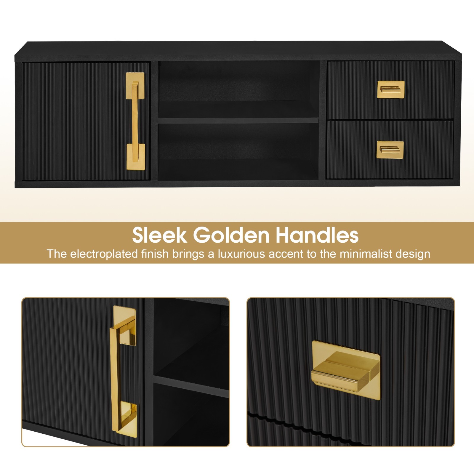 Wall-Mounted Barber Station with Golden Handles, Salon Hanging Storage Organizer