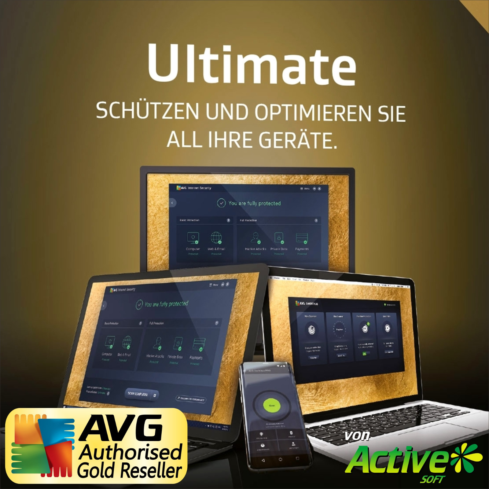 AVG ULTIMATE 2023 10 PC 1 Jahr | PC, Mac, Android | TuneUp, Antivirus, VPN DE