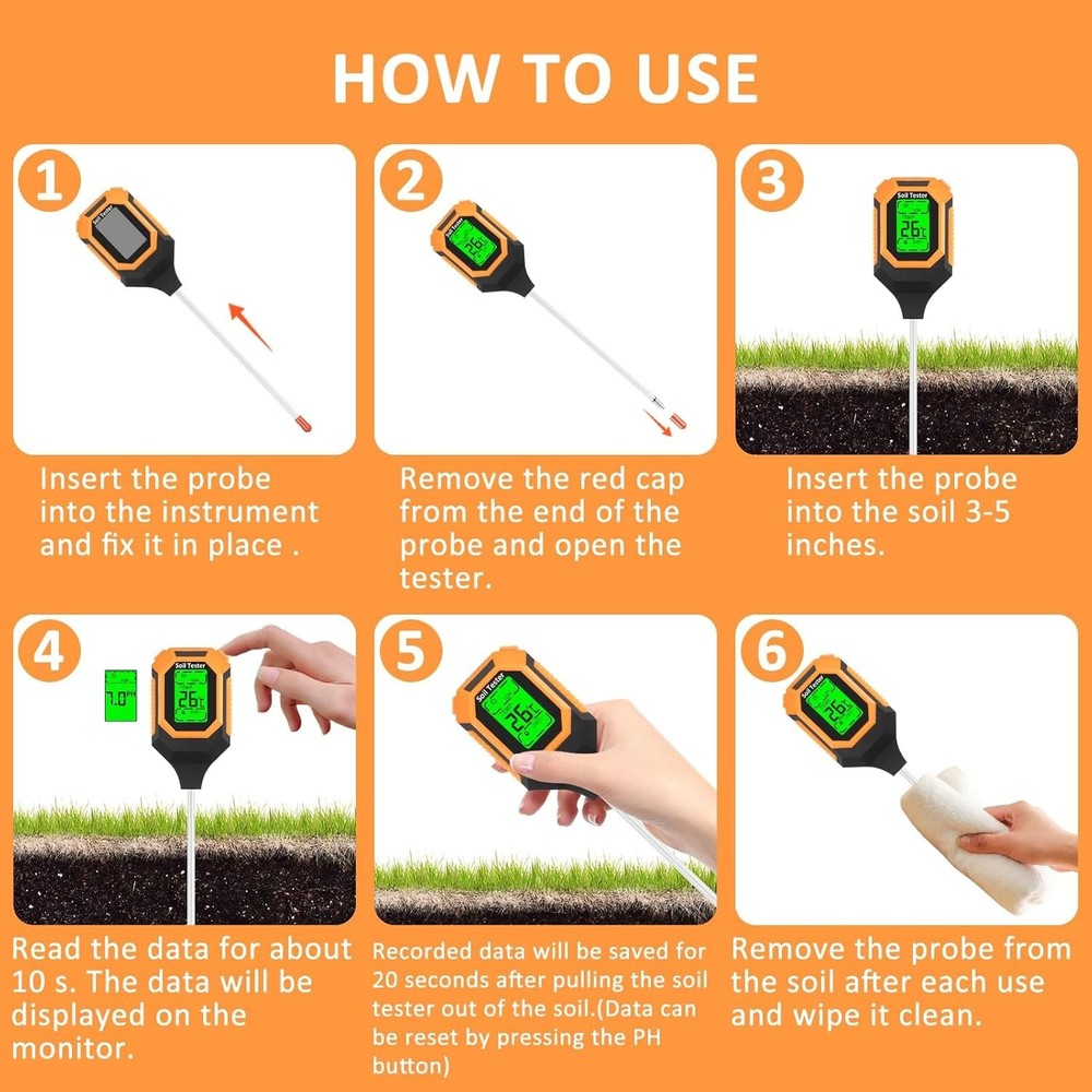 4-in-1 Digital Soil Moisture Meter with PH, Temp & Light Sensor – LCD Display