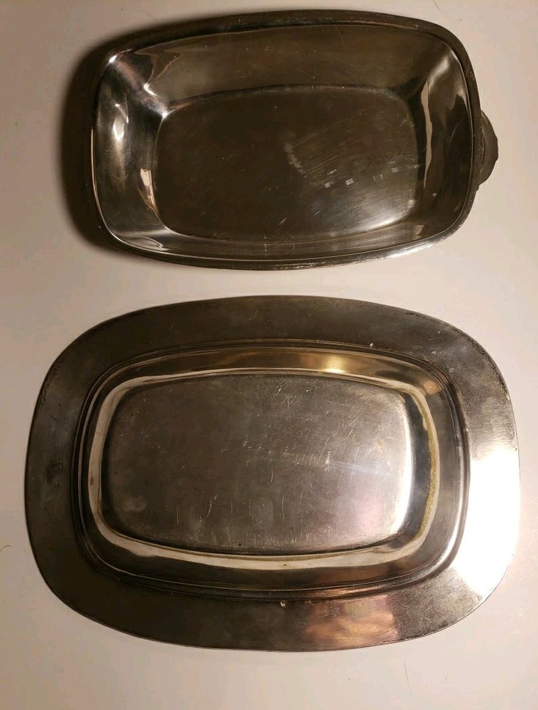 Vintage Silverplate on Copper Rectangular Handled Covered Vegetable Dish 12 inch