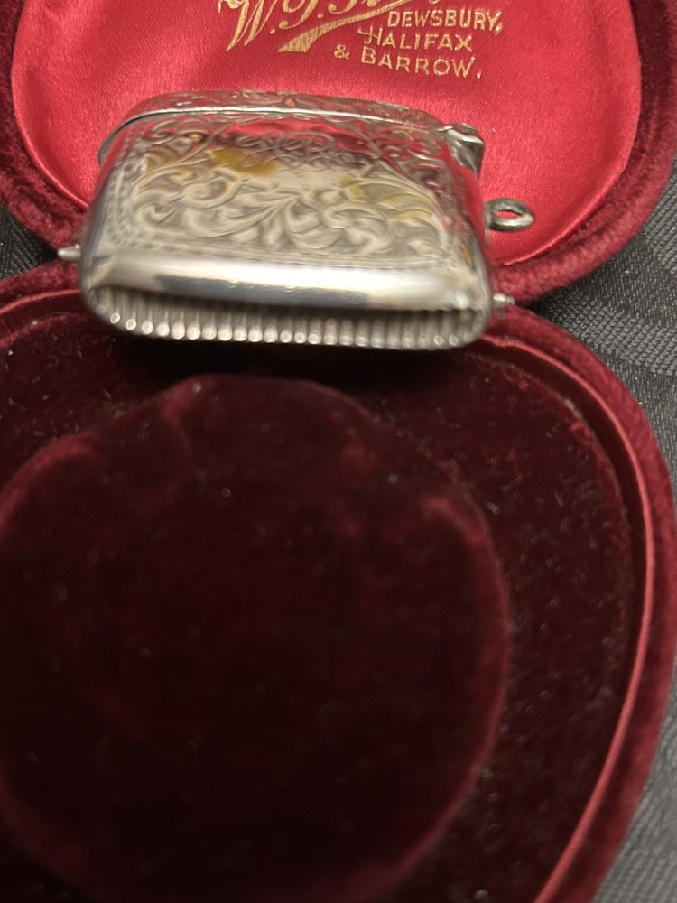 antique solid silver vesta box initials HR