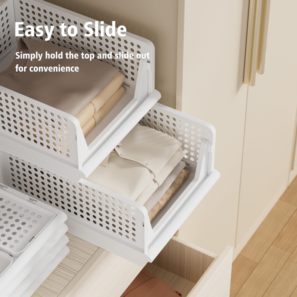 Proarea 4 Pack Stackable Plastic Storage Basket Closet Organizer Bin Foldable...