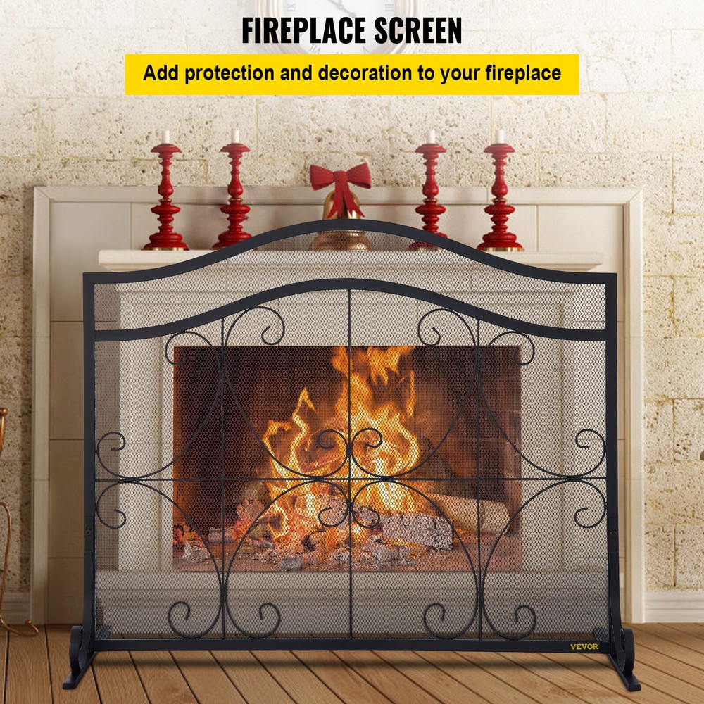 Fireplace Screen Spark Guard Protector Single Panel Free Standing Home Decor