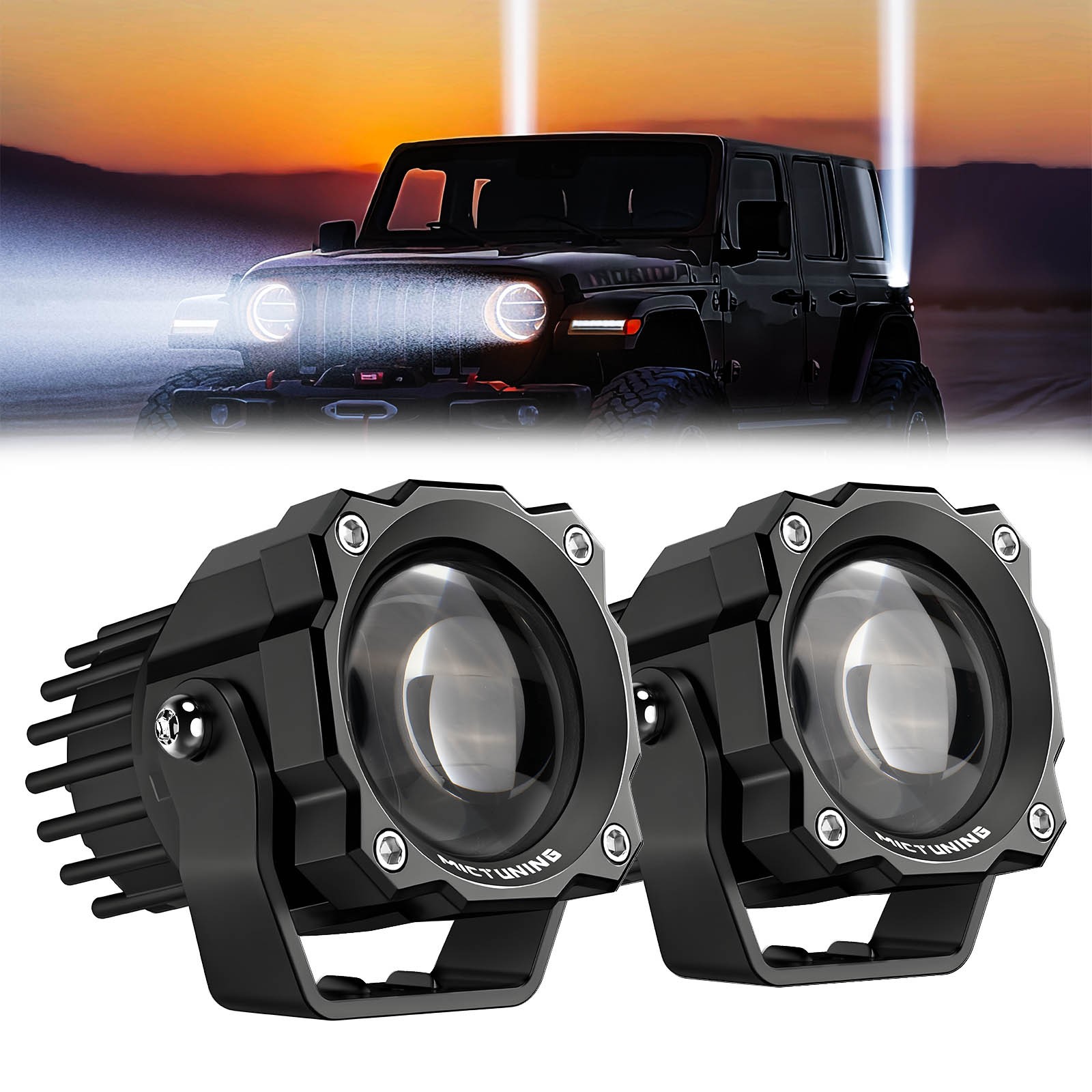 MICTUNING Light Pods 3 Inch 72W Square Off-Road Driving Fog Lamp Spot Flood Beam
