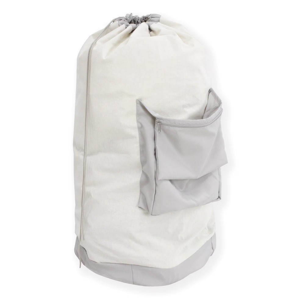 Durable Canvas Laundry Bag with Drawstring and Pocket, 26" x 37"