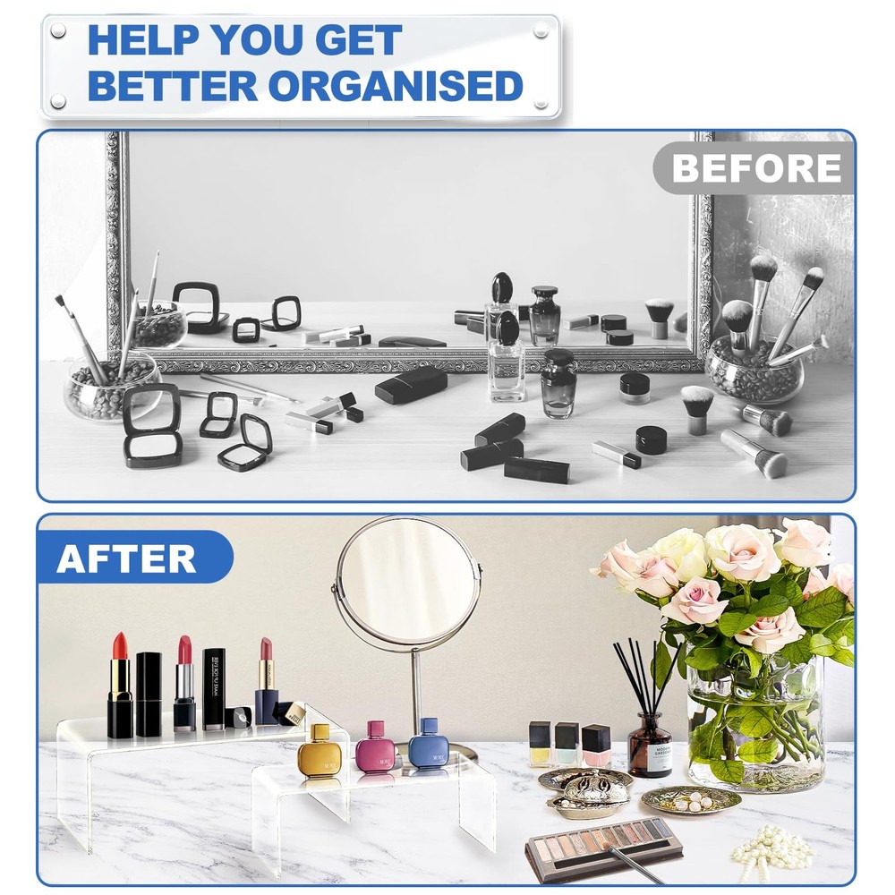 8 PCS Clear Acrylic Risers, 2 Sets, Rectangular Stands, Shelf, Decor, Showcase