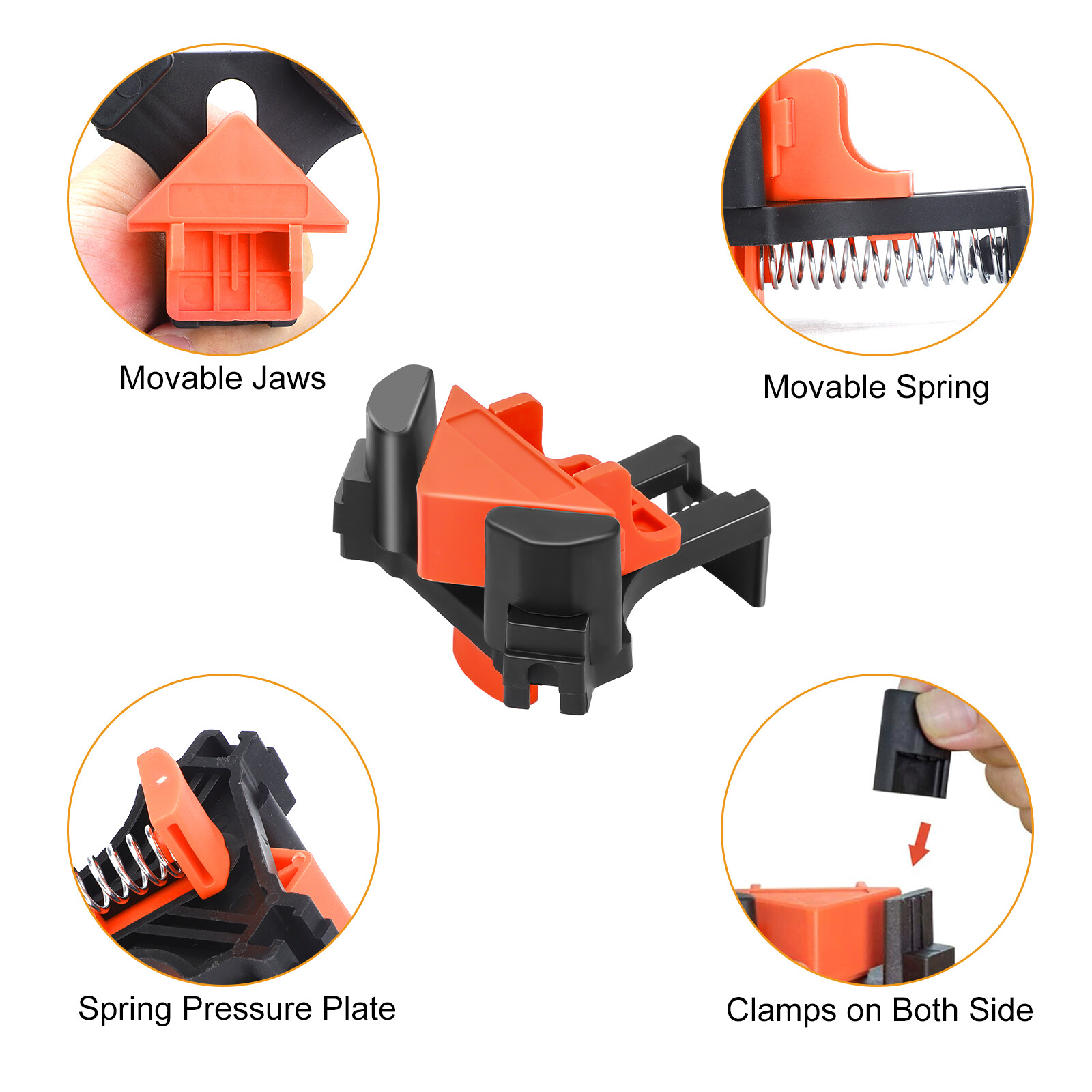 4 Pack 90 Degree Corner Clamp Adjustable Spring Loaded Right Angle Clamp Tool