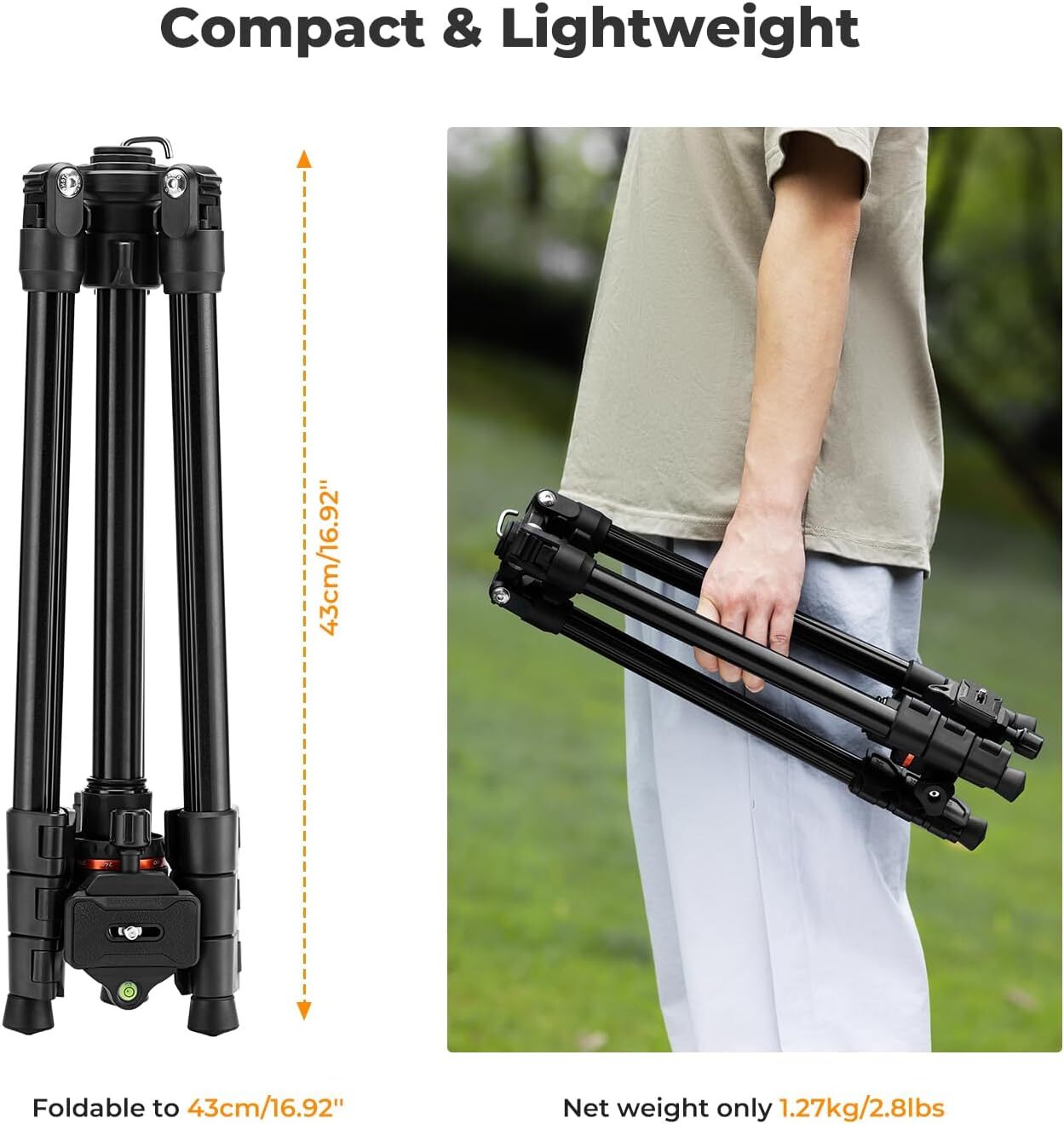 K&F Concept 70" Camera Tripod Lightweight Travel DSLR Tripod with 360° Ball Head