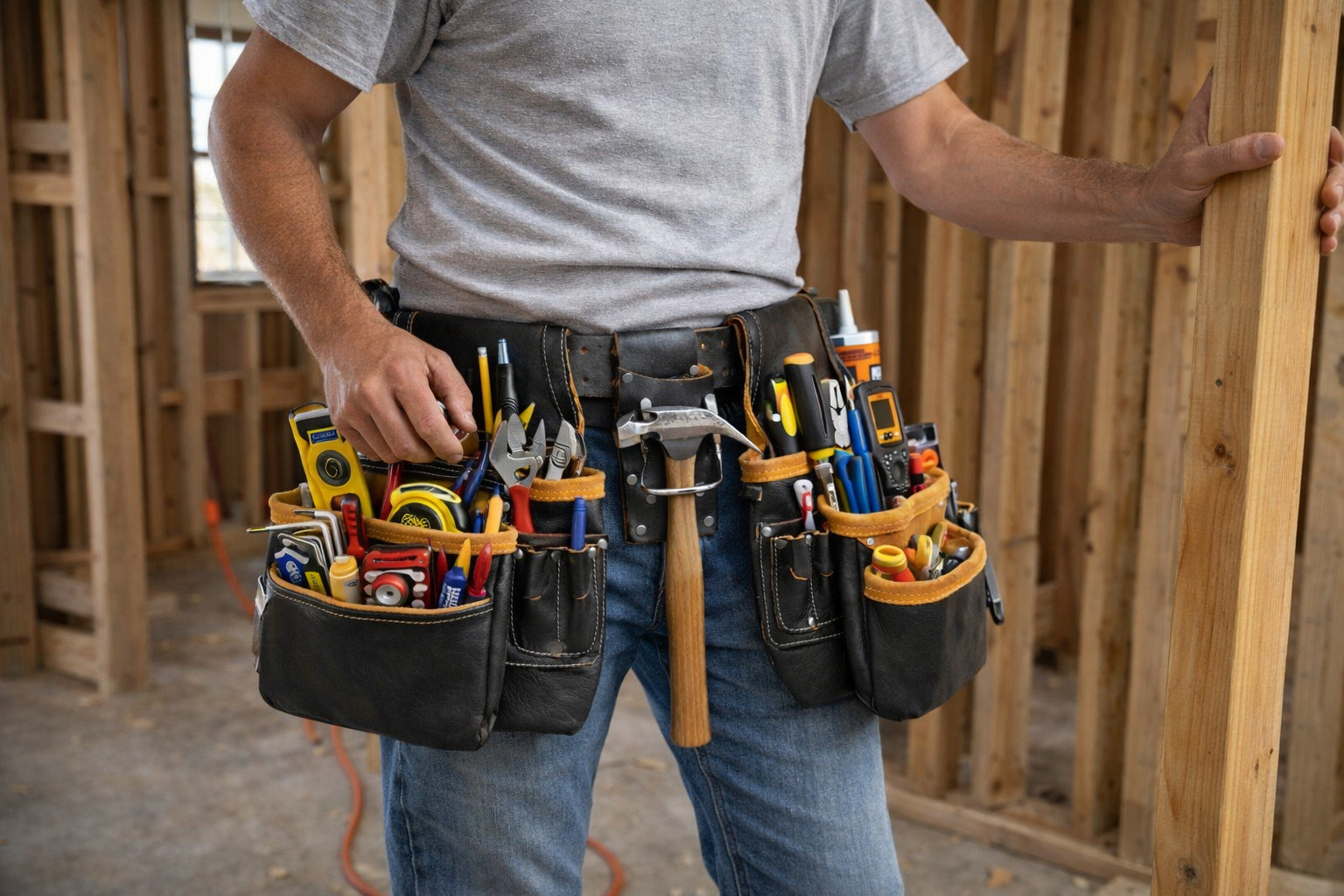 Full Grain Leather tool belts for men, Heavy-duty Carpenter Tool Rig organizer