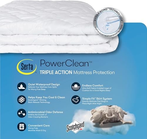 Power Clean Triple Action Quilted Soft Waterproof Mattress Pad Full White