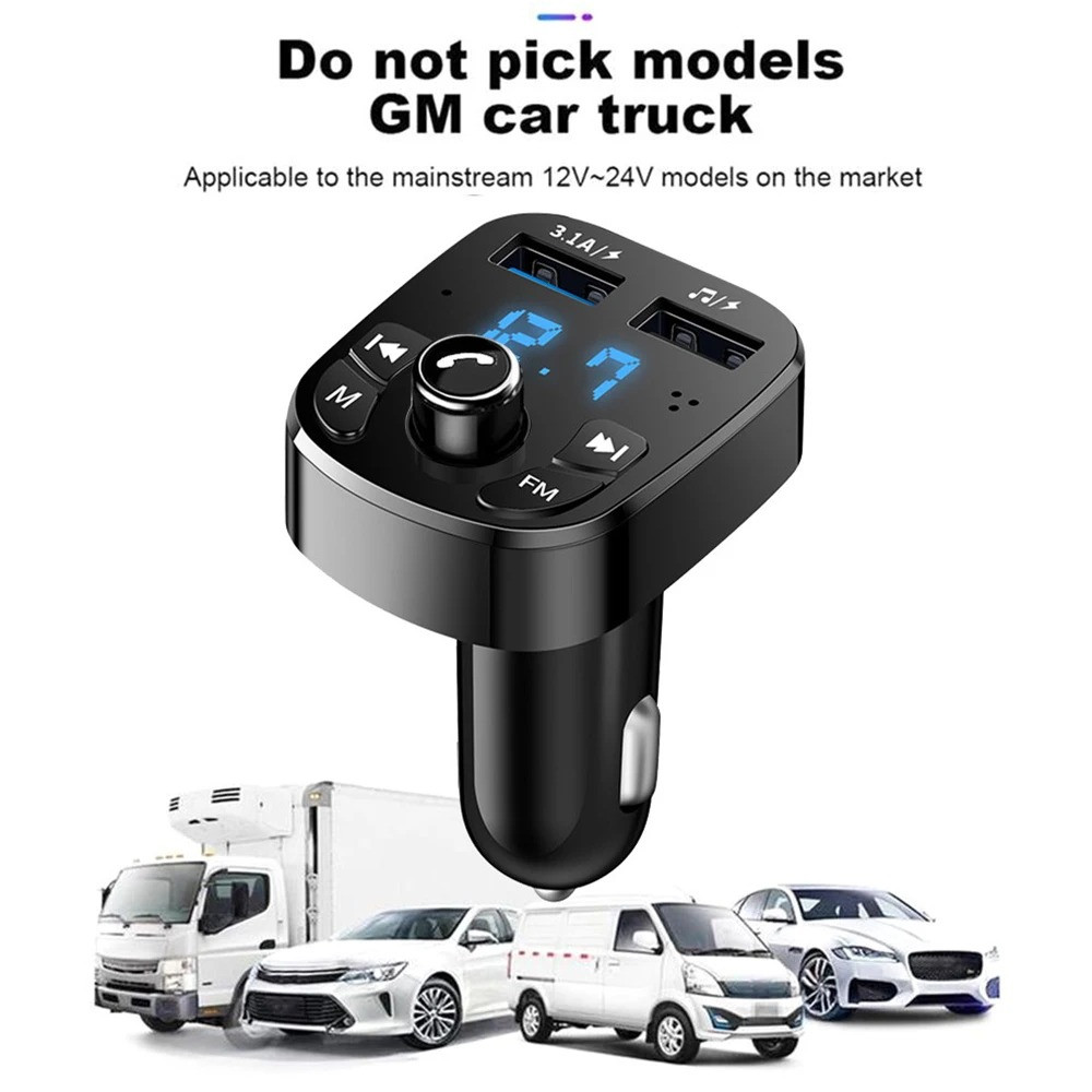 Bluetooth 5.0 Car Wireless FM Transmitter Adapter 2USB PD Charger AUX Hands-Free