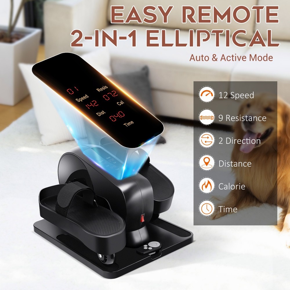 Under Desk Elliptical Machine, Dual Mode Ellipse Leg Exerciser While Sitting~LCD